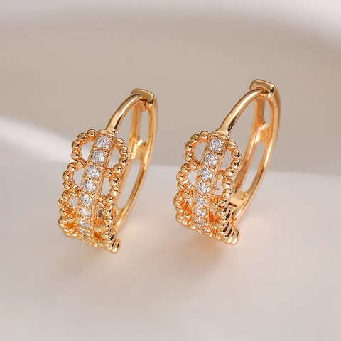 Pendientes De Aro Huecos Geométricos Cobre Chapado En Oro De 18K Zirconia Joyas De Moda Minimalistas Para Mujeres
