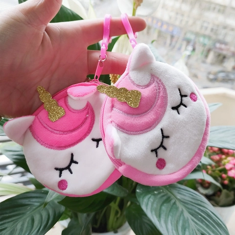 Plüsch Einhorn Münzbörse Mini Rundes Portemonnaie Mit Paillettenhorn Stickerei Cartoon Schlüsselanhänger Für Mädchen Kinder