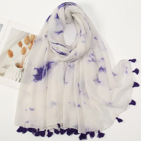 Women's Bohemian Ethnic Print Scarf Shawl With Tassels Lightweight Floral Paisley Pattern Wrap For Travel Sun Protection