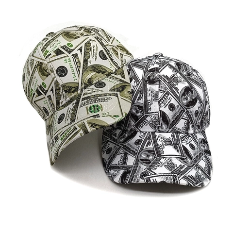 Casquette De Baseball Imprimé Dollar Respirant Polyester Extérieur Protection Solaire Hip Hop Mode Chapeau Unisexe