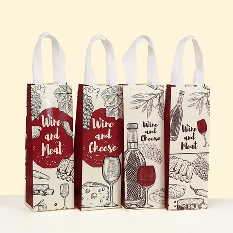 Sacchetto Regalo Per Vino In Tessuto Non Tessuto Riutilizzabile Borsa Per Una Bottiglia Stampata Portatile Per Feste E Celebrazioni