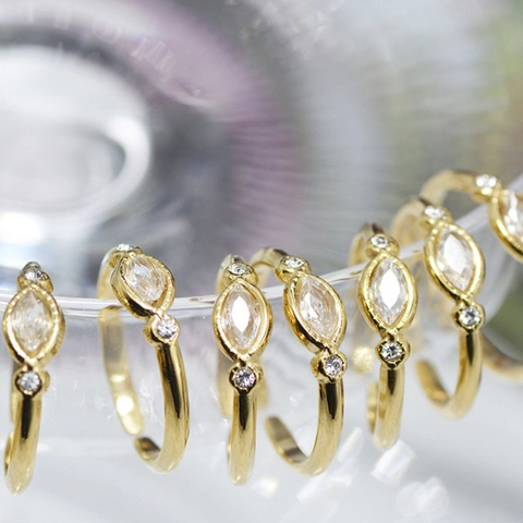 Marquise Zirkon Offener Ring 14K Vergoldet Edelstahl Verstellbar Gedreht Welle Minimalistischer Mode Schmuck Für Damen