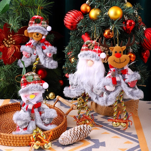 Ornamenti Appesi Di Natale Babbo Natale Pupazzo Di Neve Renna Orso Peluche Tessuto Campanello Motivo Quadri Decorazione