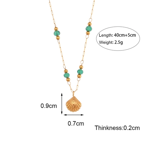 Shell Pendant Necklace Stainless Steel With Green Acrylic Beads Gold Plated Fashion Summer Jewelry For Women Elegant