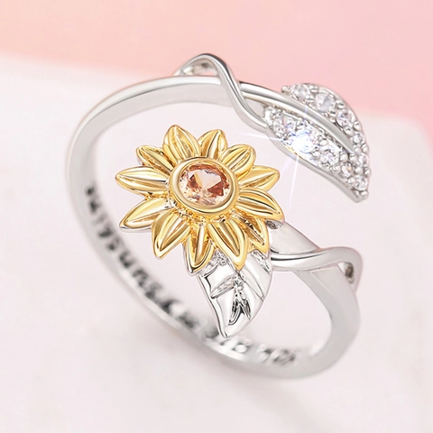 Bague Ajustable Tournesol En Cuivre Avec Zircone Cubique Gravée You Are My Sunshine Bijou Pour Femme