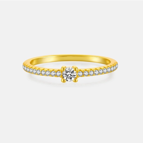 925 Sterling Silver Zirconia Ring Women Gold Platinum Plated Minimalist Stackable Round Stone Pave Eternity Jewelry Ring
