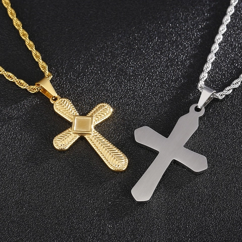 Collier Pendentif Croix Acier Inoxydable Texturé Géométrique Bijoux Hip Hop Pour Hommes Femmes Chaîne Torsadée Style Minimaliste