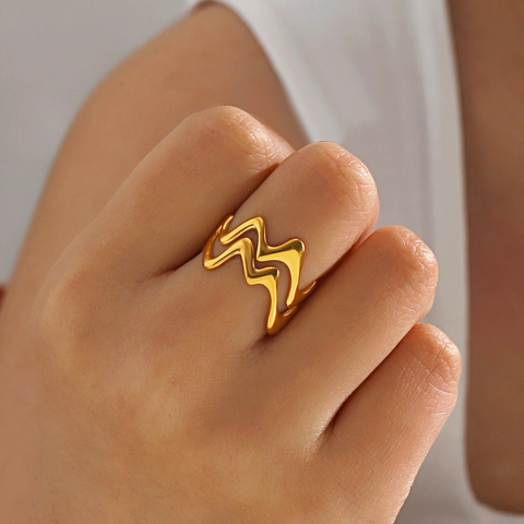 Stainless Steel Wavy Open Ring 18K Gold Plated Minimalist Geometric Intertwined Lines Fashion Finger Jewelry For Women