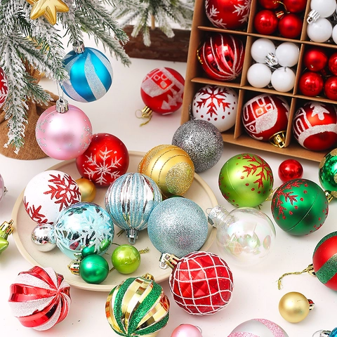 Christmas Ornament Baubles Plastic Electroplated Painted Glitter Tree Hanging Assorted Decorations Festive Home Holiday Decor