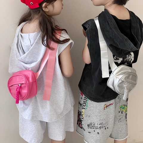 Kids Mini PU Leather Fanny Pack Solid Color Waist Bag For Boys And Girls Trendy Chest Bag Adjustable Strap