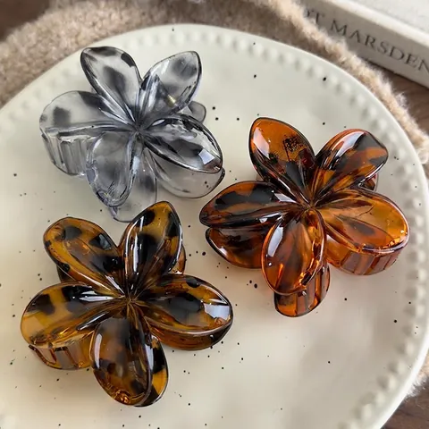 Pinza Para El Cabello Frangipani Vintage Francés Flor De Acrílico Estampado De Leopardo Patrón Carey Horquilla Retro