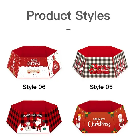 Christmas Tree Collar Hexagonal Foldable Fabric Plaid Santa Snowman Gnomes Pattern Stereoscopic Tree Skirt Base Stand Cover