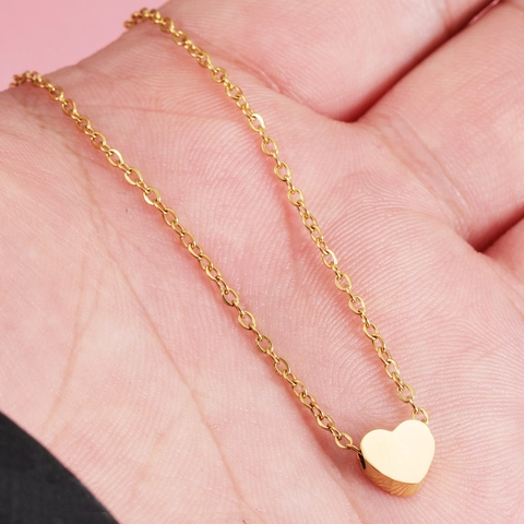 Collar Con Colgante De Corazón De Acero Inoxidable Pulido Espejo Chapado En Oro De 18K Joyas Minimalistas
