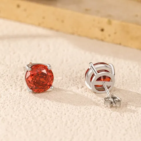 Orecchini A Lobo In Zirconia Cubica Rotonda Rossa Con Perno In Argento Sterling 925 Gioielli Minimalisti Eleganti Per Donna