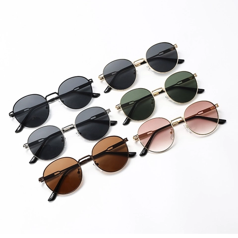 Occhiali Da Sole Rotondi Retrò Montatura In Lega Di Rame Lenti PC UV400 Aste Vuote Moda Tendenza