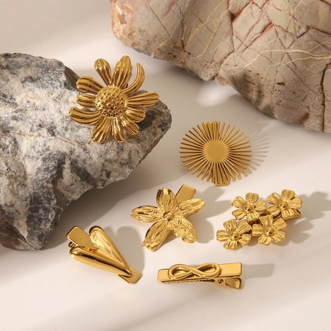 Haarspangen Aus Edelstahl Mit Blumen Unendlichkeitsmotiven Vergoldete Minimalistische Entenschnabel Spangen Für Eleganten Kopfschmuck