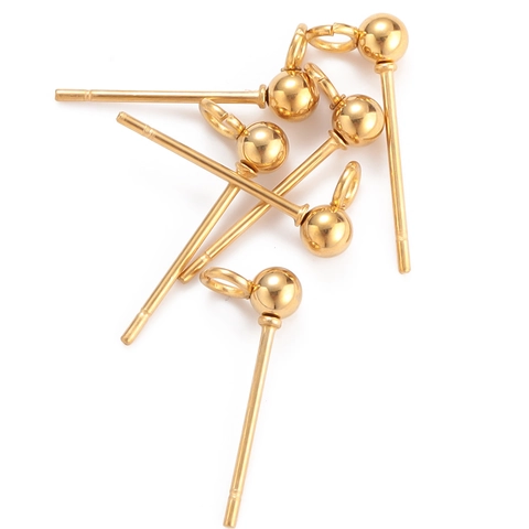 Stainless Steel Ball Head Earring Posts With Loop Stud Findings For DIY Jewelry Making Components