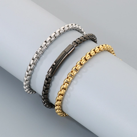 Bracciale E Collana Con Catena A Scatola In Acciaio Inossidabile Con Chiusura Industriale Gioielli Hip Hop Minimal Per Uomo Donna