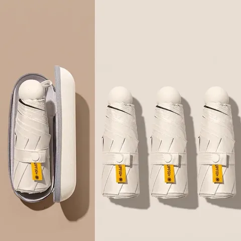 Mini Capsule Paraplu UPF 50 Plus Zon Regen Anti-UV Zwarte Coating Opvouwbaar Zak Draagbaar Morandi Kleuren