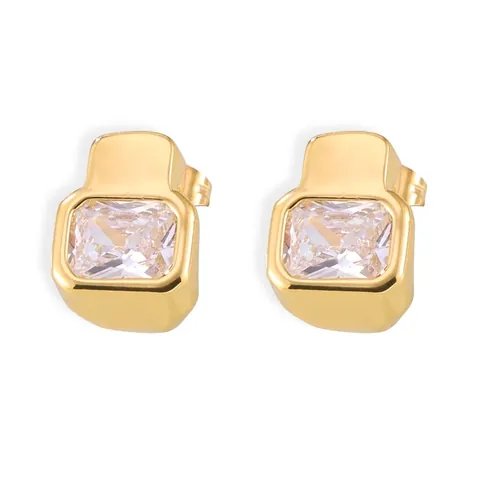 Geometric Square Stud Earrings Copper With Rectangular Czech Diamond Minimalist Fashion Jewelry For Women Chic Style