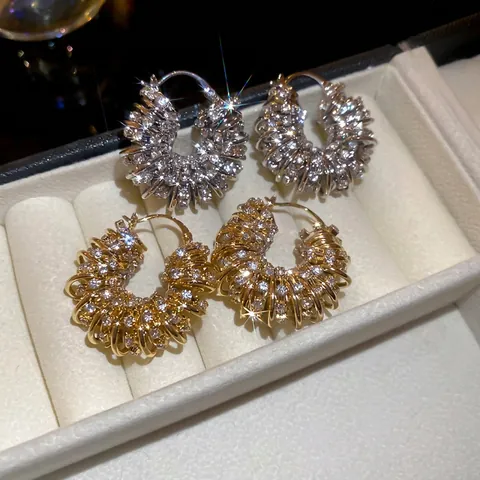 Rhinestone Inlaid U-Shaped Hoop Ohrringe Für Damen Legierung Spirale Twist Geometrischer Eleganter Modeschmuck