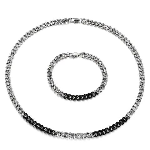 Collar Y Pulsera De Eslabones Cubanos De Acero Inoxidable Bicolor Pulido Joyería Hip Hop Streetwear Para Hombres