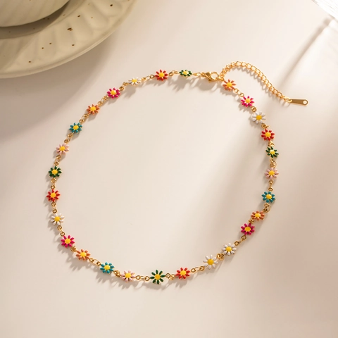 Daisy Flower Necklace Stainless Steel 18K Gold Plated Colorful Enamel Floral Pendant INS Fashion For Women