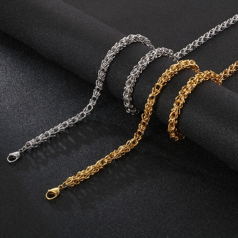 Collar Y Pulsera De Cadena Bizantina De Acero Inoxidable Eslabón Tejido Joyería De Moda Hip Hop Para Hombres Mujeres