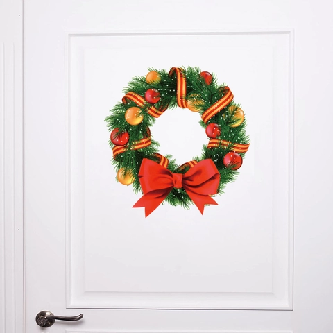 Adesivo Da Parete Corona Di Natale PVC Decalcomania Finestra Con Fiocco Rosso Per Decorazione