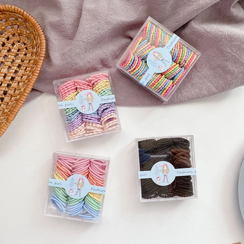 Elastic Hair Ties Fabric Braided Ribbed Candy Colors Small Finger Hair Ropes For Kids Girls Hair Accessories Boxed