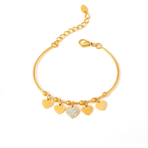 Mode Gold Titanstahl Herz Anhänger Armband Für Damen Elegant Strass Eingelegt Verstellbare Kette Schmuck Geschenk