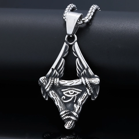 Eye Of Horus Stainless Steel Pendant Necklace Vintage Egyptian Winged Triangle Punk Gothic Religious Jewelry For Men