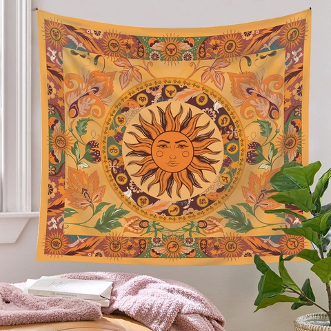 Gotische Wandtapijt Zwart Wit Schedel Levensboom Dierenriem Zon Maan Polyester Stof Hangende Decoratie Boheems