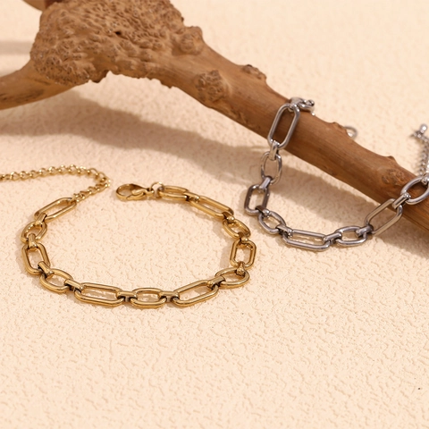 Cavigliera A Catena Trombone Minimalista Acciaio Inossidabile Placcato Oro 14K Design Ampio Per Donna