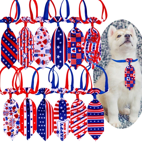 Patriotic Pet Tie Independence Day American Flag Stars And Stripes Pattern Adjustable Dog Necktie For Cats Dogs