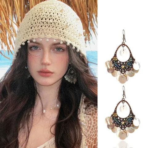 Pendientes De Concha Aleación Con Poste De Acero Inoxidable Cuentas Coloridas Joyería Vacaciones Bohemia Mujeres