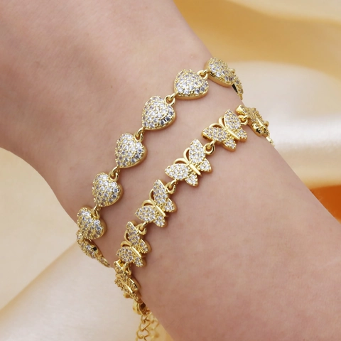 Mode Kupfer Vergoldet Zirkonia Armband Für Damen Elegant Herz Schmetterling Stern Mond Verstellbare Kette Schmuck Geschenk