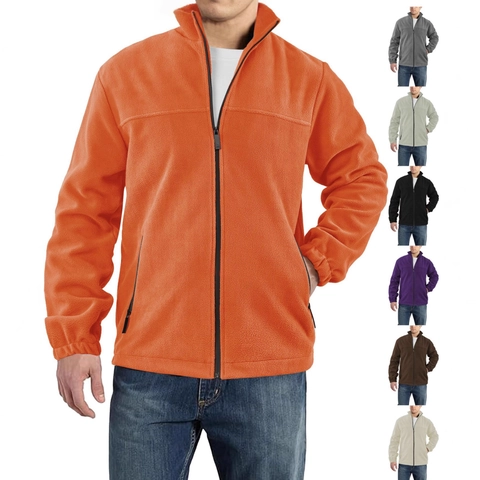 Men Polar Fleece Jacket Full Zip Stand Collar Warm Outdoor Casual Coat Soft Winter Sportswear