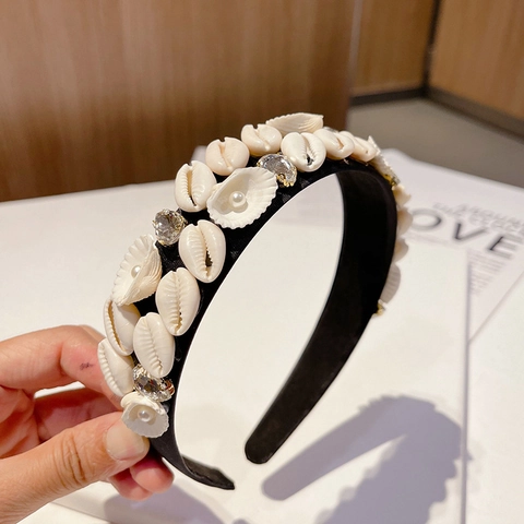 Barokke Schelp Kunstparel Hoofdband Natuurlijke Zeeschelp Strass Retro Strand Haaraccessoire Voor Dames