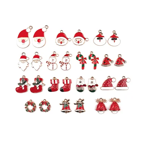 Dijes De Navidad De Aleación Esmalte Para Hacer Joyas DIY Papá Noel Muñeco De Nieve Calcetín Campana Colgantes Para Collares