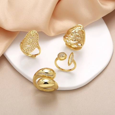 Vintage Gold Vergoldet Kupfer Offener Ring Für Damen Unregelmäßiger Geometrischer Zirkonia Eingelegt Verstellbarer Modeschmuck