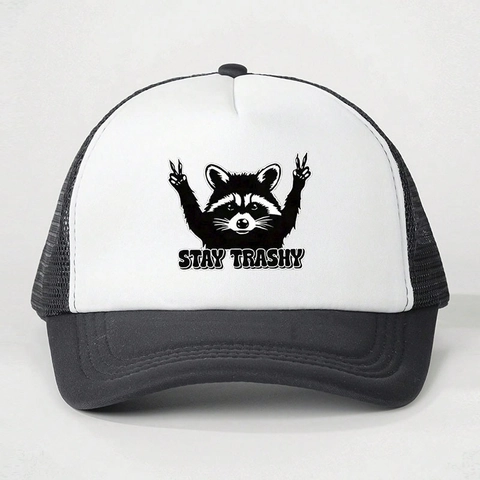 Waschbär Stay Trashy Druck Trucker Hut Mesh Baseballkappe Verstellbar Atmungsaktiv Sonnenschutz Outdoor Casual Streetwear