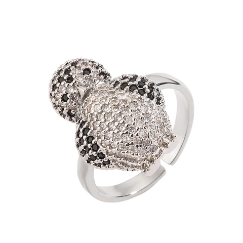 Animal Open Ring Copper Micro Pave Zircon Bear Panda Penguin Chick Adjustable Jewelry For Women