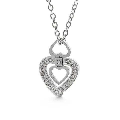 Collana Con Ciondolo A Doppio Cuore In Acciaio Inossidabile Micro Pave Zirconia Gioielli Di Moda Dolce Per Donna