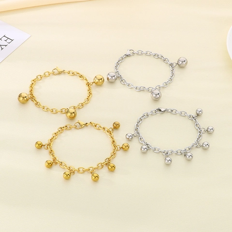 Pulsera De Dijes De Acero Inoxidable Colgantes De Bolas Redondas Chapado En Oro De 18K Joyas De Moda Para Mujeres