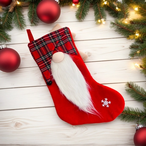 Christmas Stockings Gnome Faceless Doll Plaid Snowflake Felt Hanging Gift Bag Party Holiday Decor