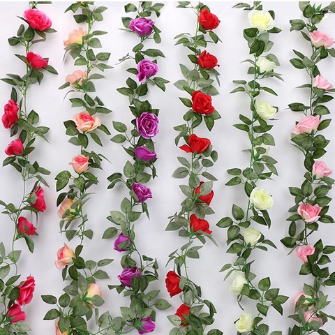 Artificial Rose Vine Satin Flower Garland Hanging Fake Foliage For Wedding Arch Home Wall Decor Simulation Flower Plant