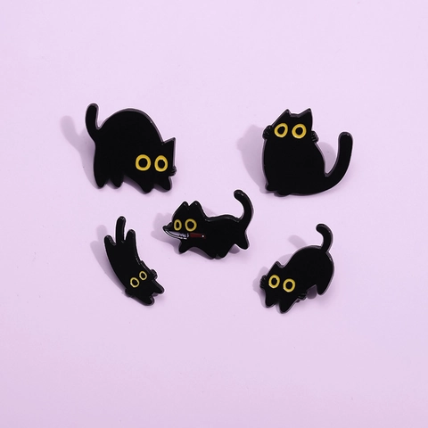 Cartoon Schwarze Katze Emaille Brosche Abzeichen Legierung Niedlich Tier Öltropfen Reversnadel Personalisiert Lustig Katze Pins