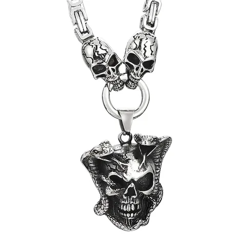 Collana Pendente Teschio Design Serpente Acciaio Inossidabile 316L Gotico Punk Rock Gioielli Vintage Per Uomo Catena Pesante