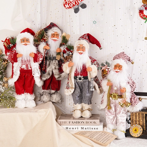 Stehende Weihnachtsmann Puppe Figur Stoff Plastik PVC Kunstfell Besatz Festliche Weihnachts Tischdekoration Ornament
